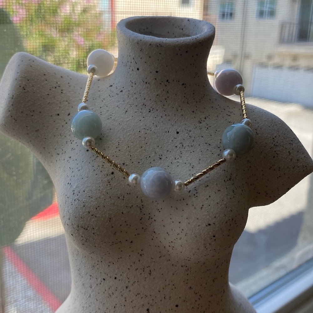 Handmade Burma Jade with Mother of Pearl bracelet